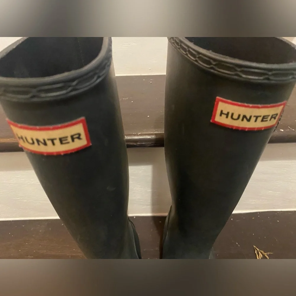Hunter Kids Tall Black Rain Boots with Red Logo Accent